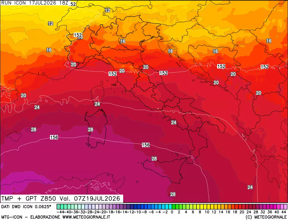 mappa 850 hPa Temp + GPT