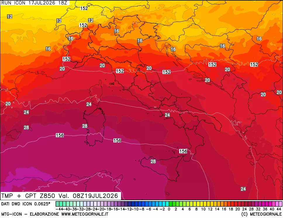 mappa 850 hPa Temp + GPT