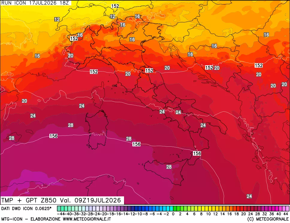 mappa 850 hPa Temp + GPT