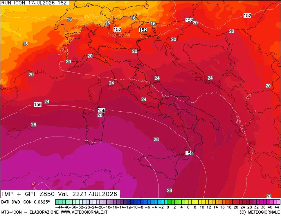 mappa 850 hPa Temp + GPT