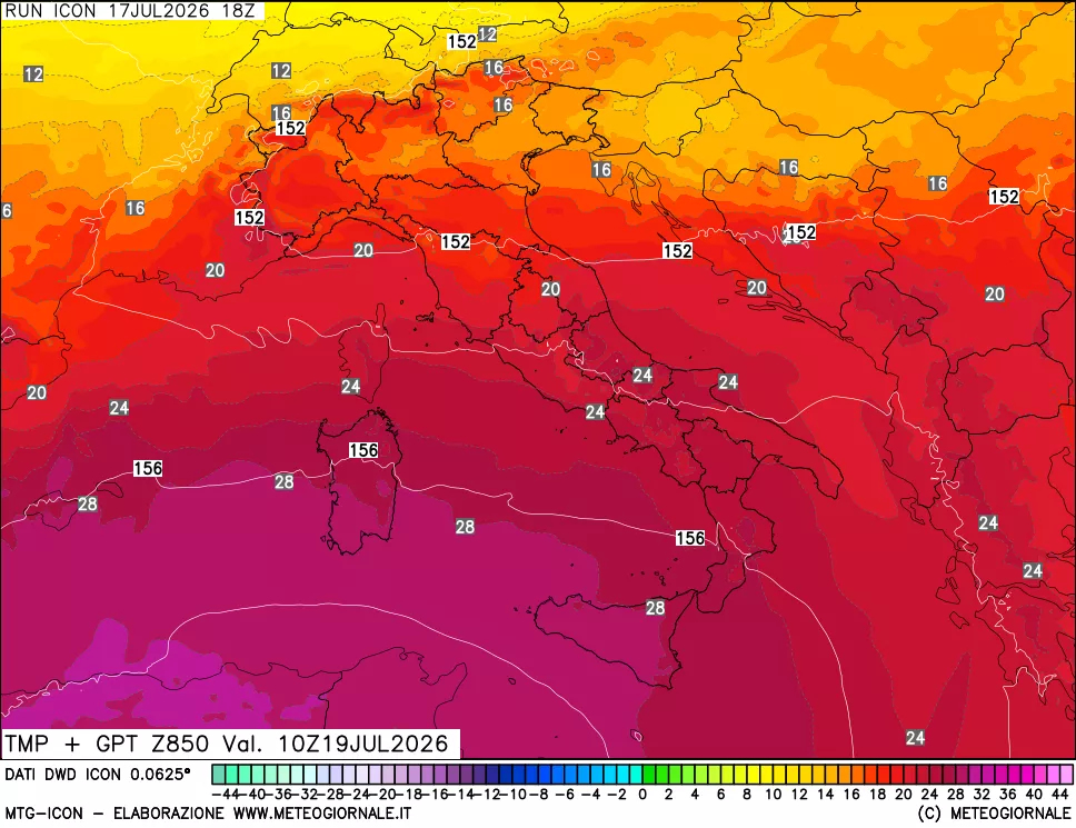 mappa 850 hPa Temp + GPT