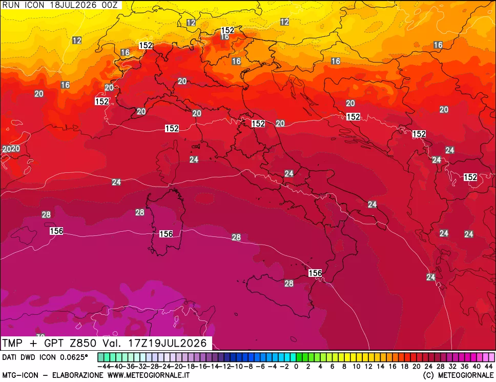 mappa 850 hPa Temp + GPT
