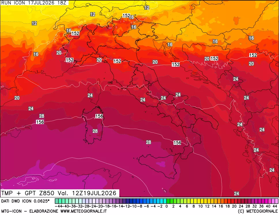 mappa 850 hPa Temp + GPT