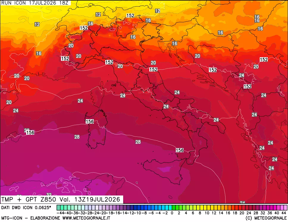 mappa 850 hPa Temp + GPT