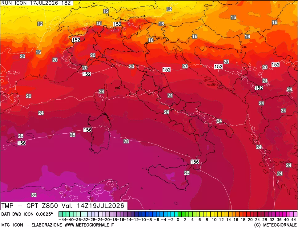 mappa 850 hPa Temp + GPT