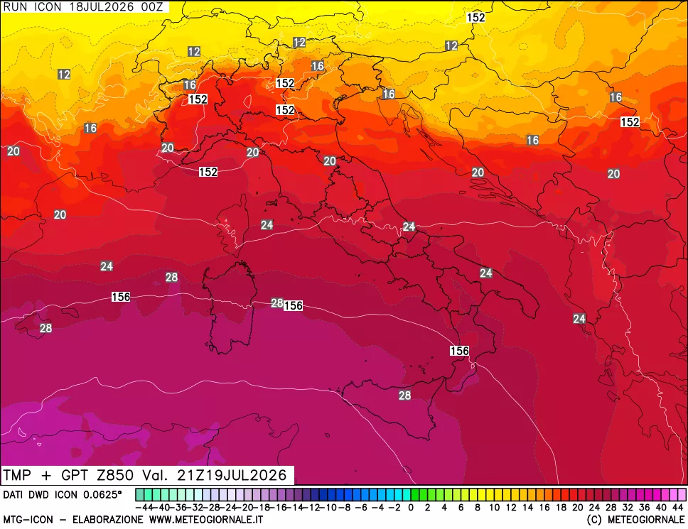 mappa 850 hPa Temp + GPT