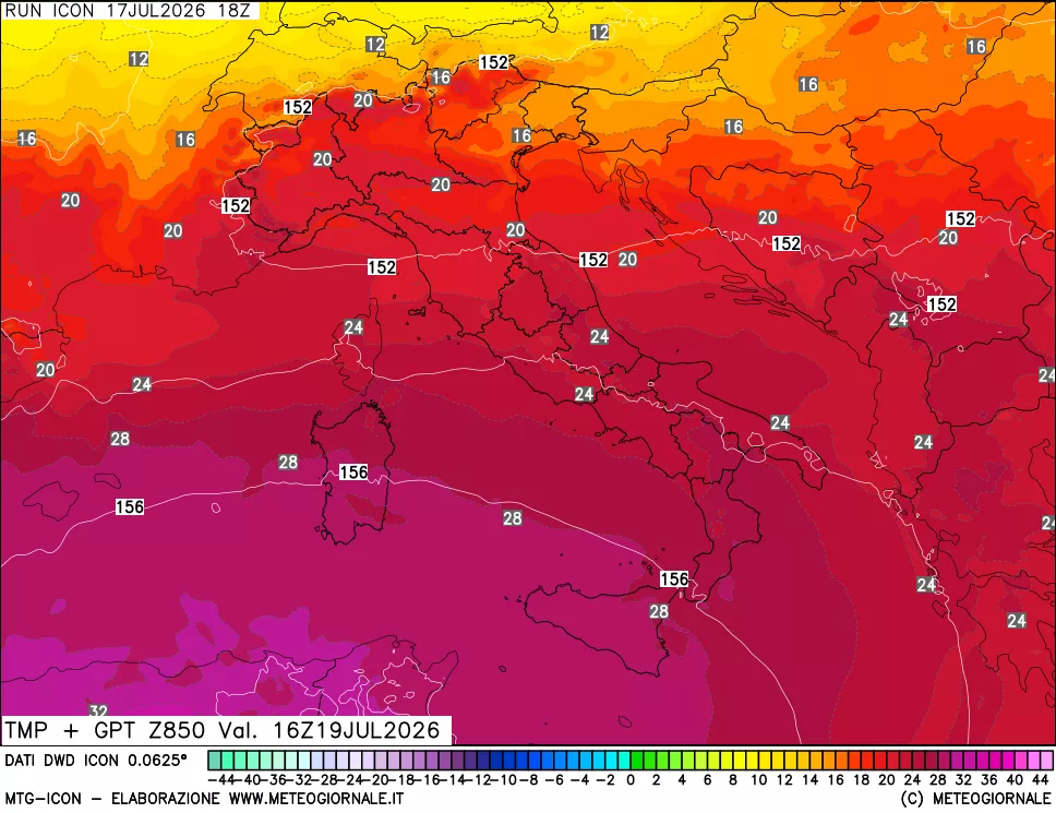 mappa 850 hPa Temp + GPT