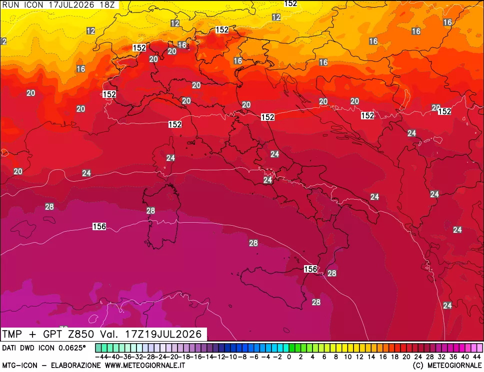 mappa 850 hPa Temp + GPT
