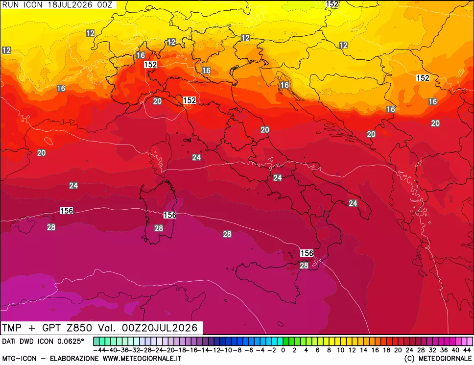 mappa 850 hPa Temp + GPT