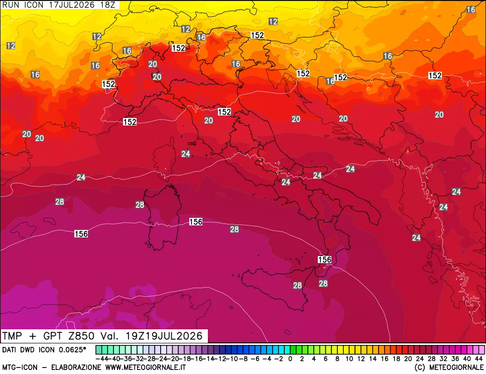 mappa 850 hPa Temp + GPT