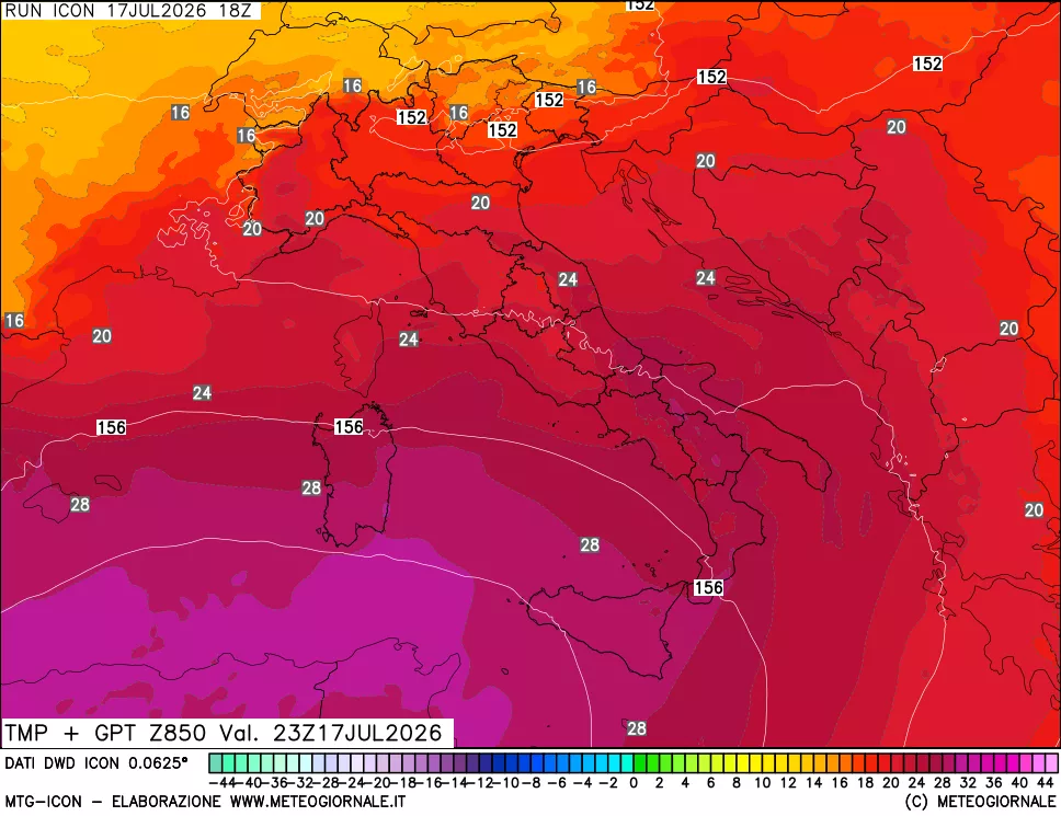 mappa 850 hPa Temp + GPT