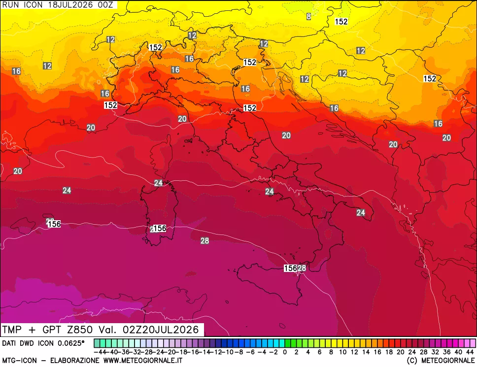 mappa 850 hPa Temp + GPT