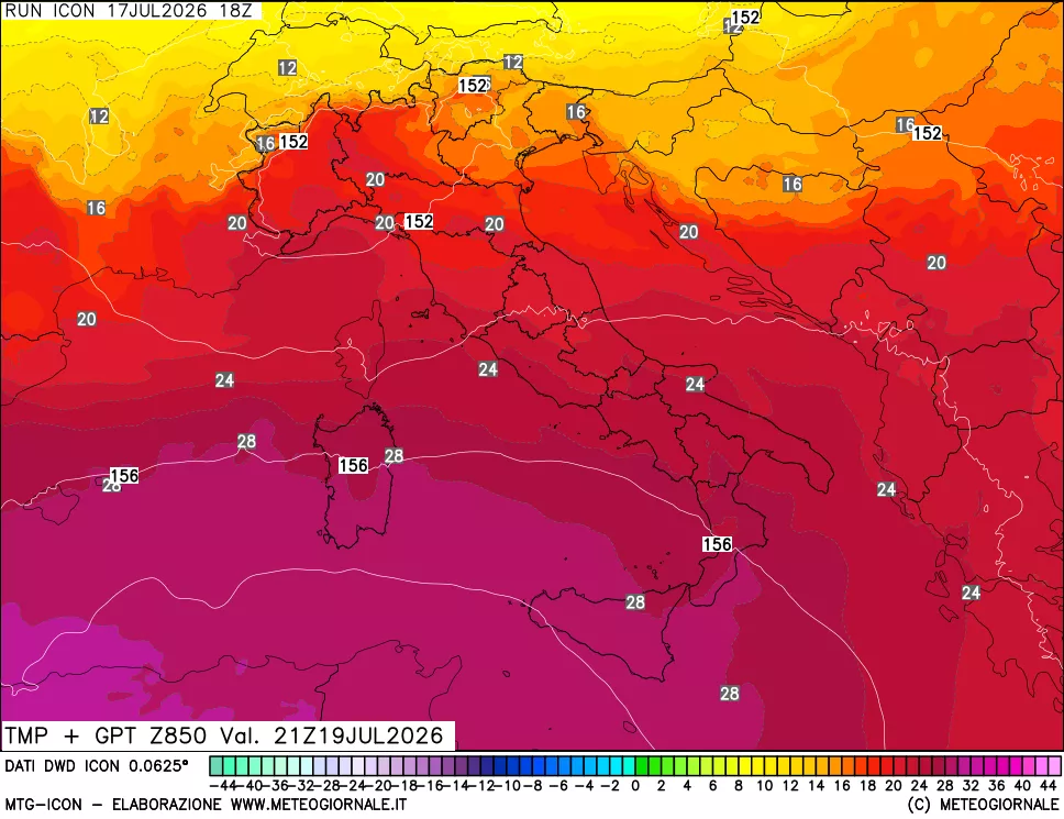 mappa 850 hPa Temp + GPT