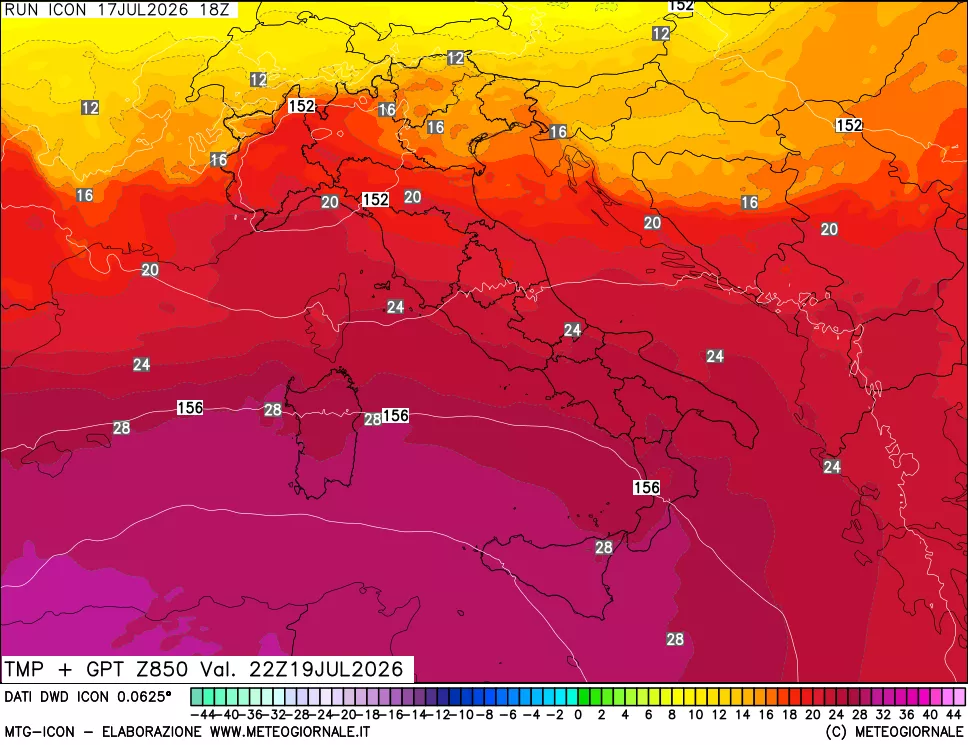 mappa 850 hPa Temp + GPT