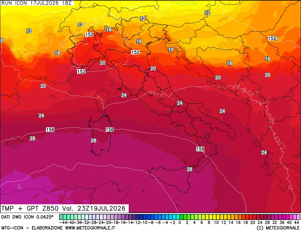mappa 850 hPa Temp + GPT