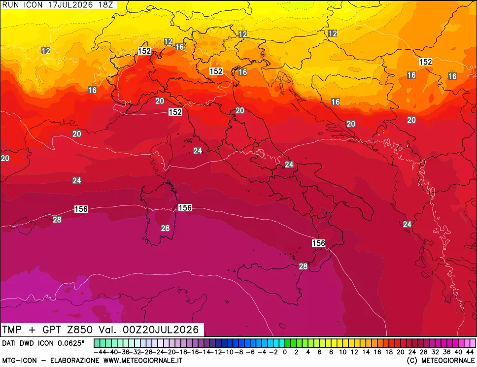 mappa 850 hPa Temp + GPT