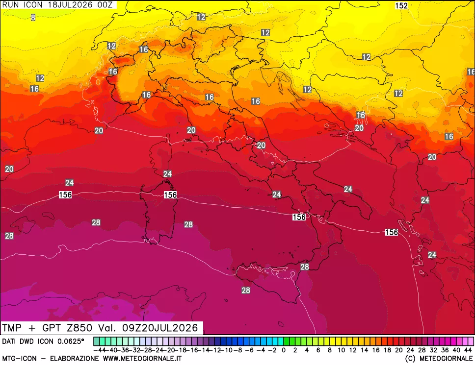 mappa 850 hPa Temp + GPT