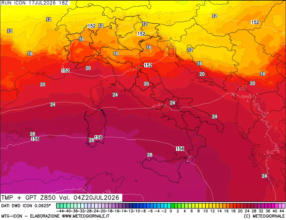 mappa 850 hPa Temp + GPT