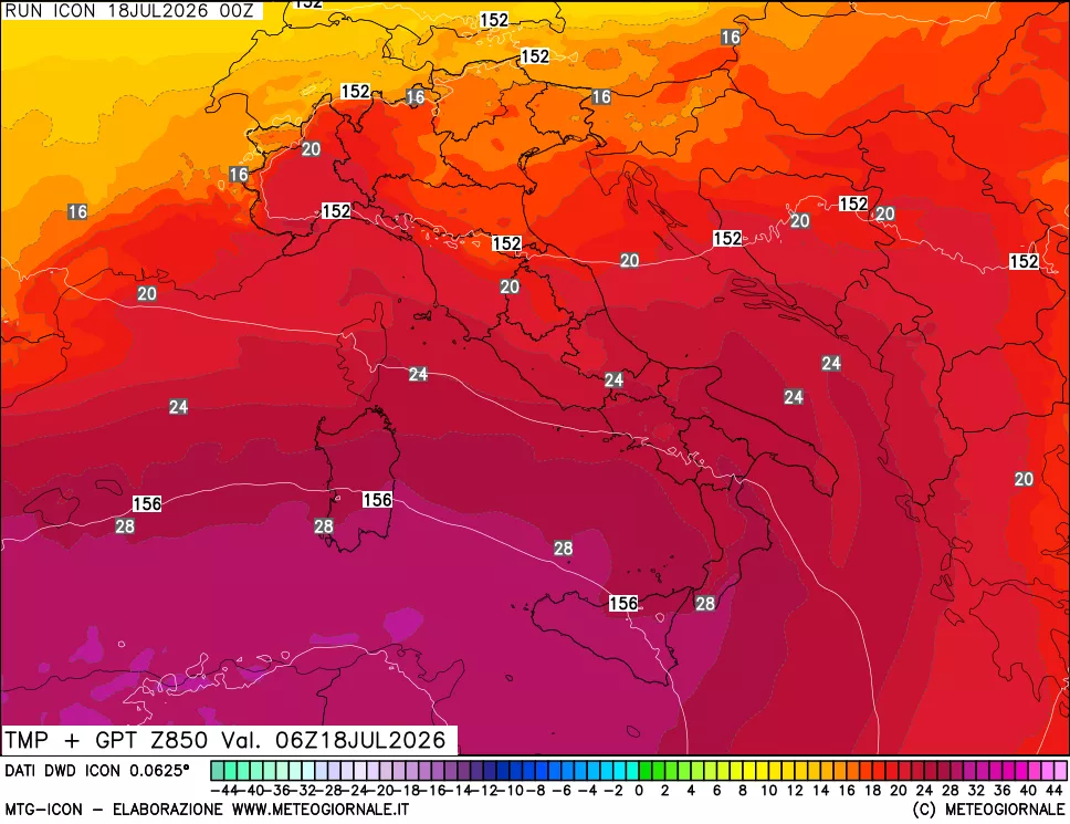 mappa 850 hPa Temp + GPT