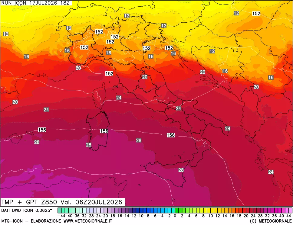 mappa 850 hPa Temp + GPT