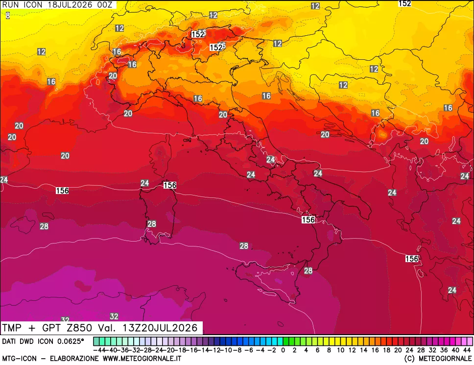 mappa 850 hPa Temp + GPT