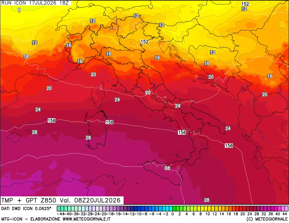 mappa 850 hPa Temp + GPT