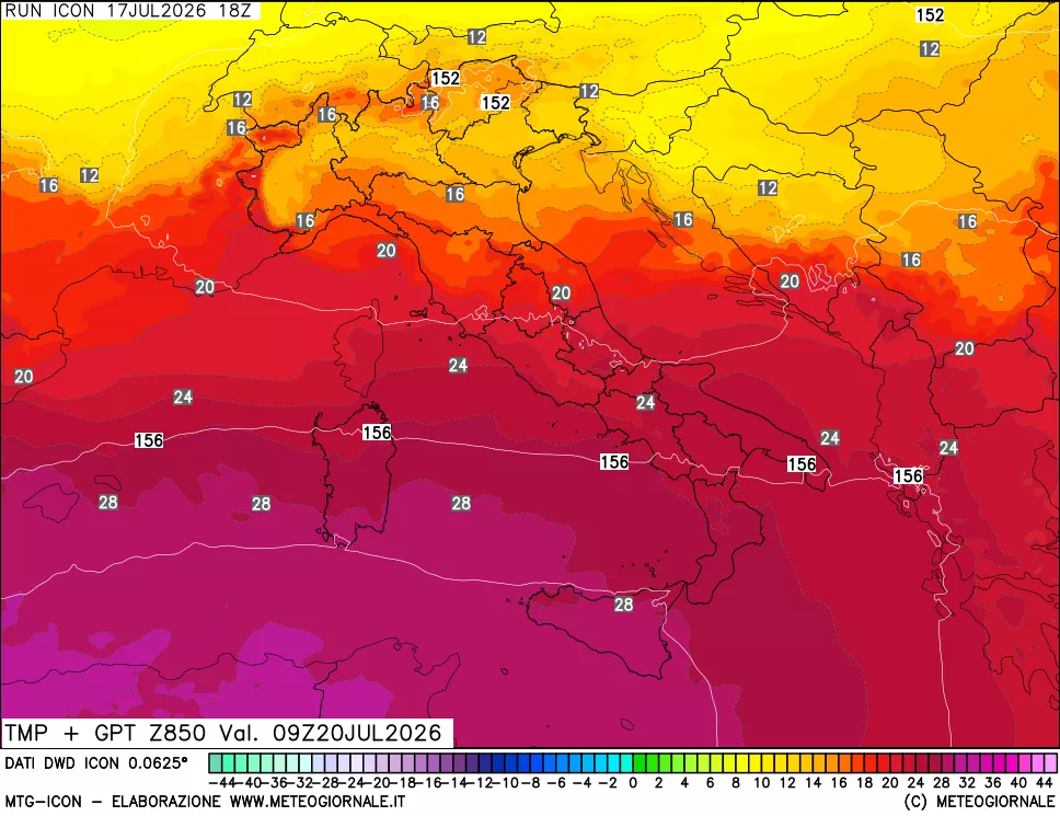 mappa 850 hPa Temp + GPT