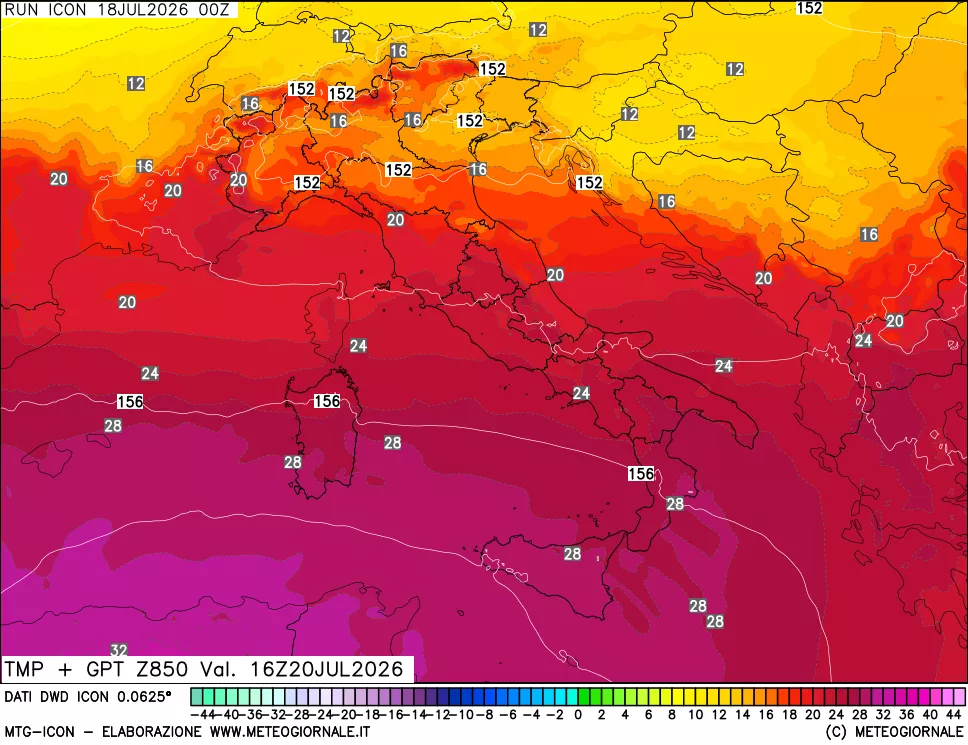 mappa 850 hPa Temp + GPT