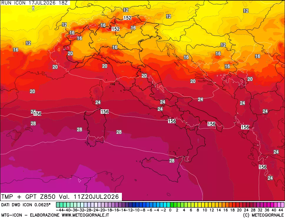 mappa 850 hPa Temp + GPT