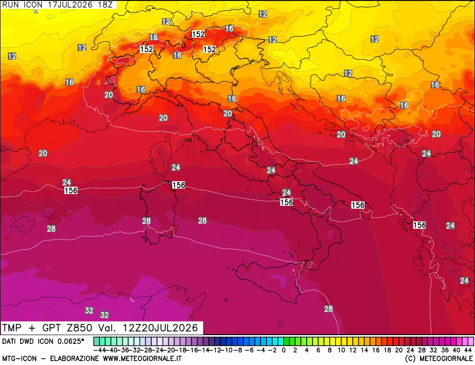 mappa 850 hPa Temp + GPT