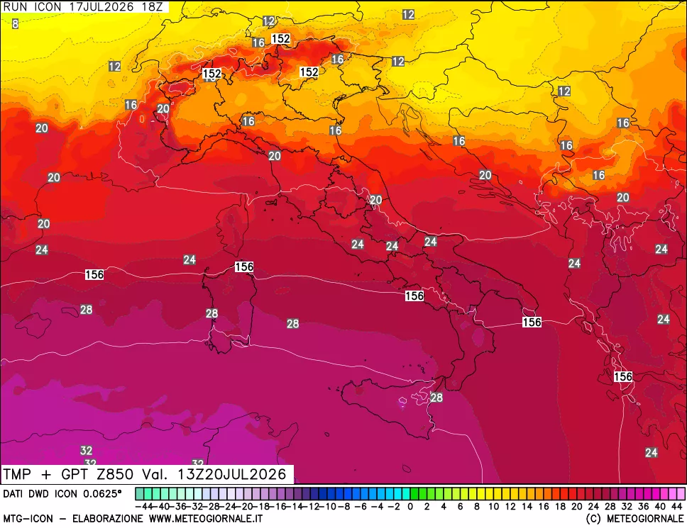 mappa 850 hPa Temp + GPT
