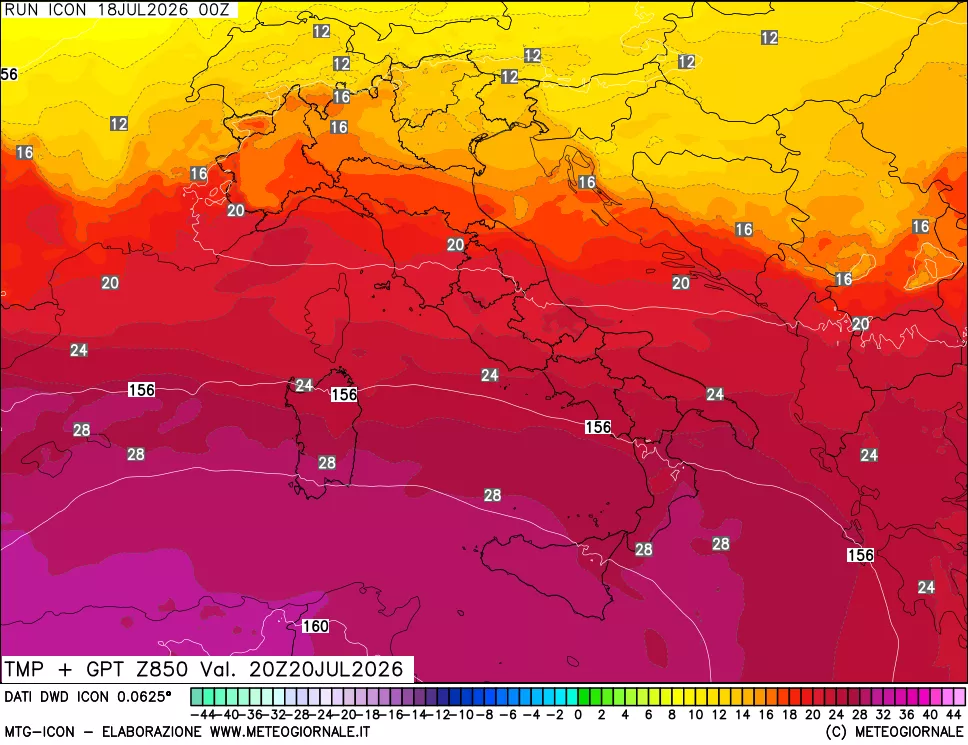mappa 850 hPa Temp + GPT