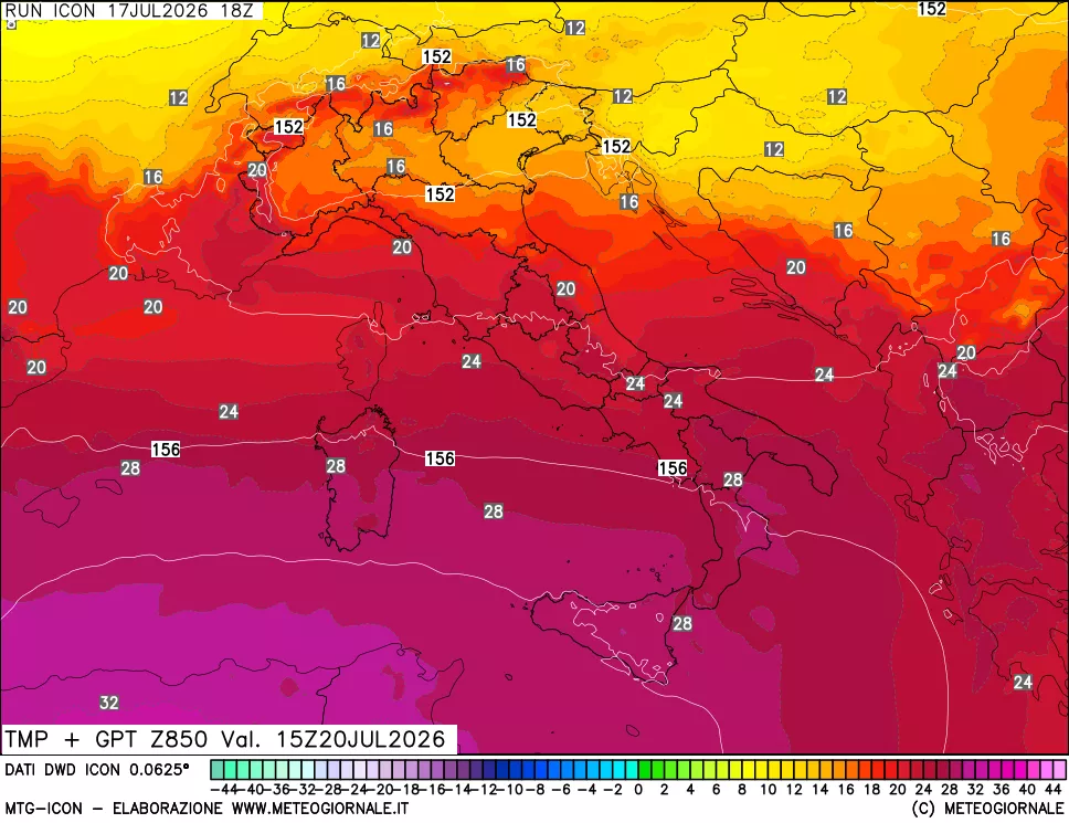 mappa 850 hPa Temp + GPT