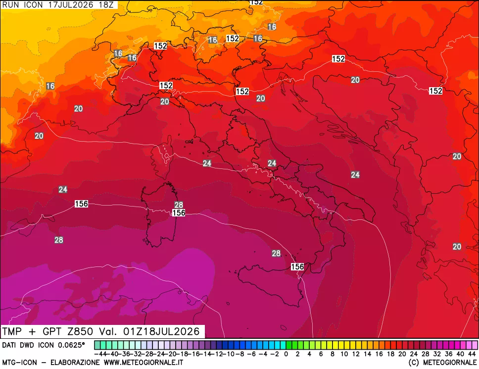 mappa 850 hPa Temp + GPT