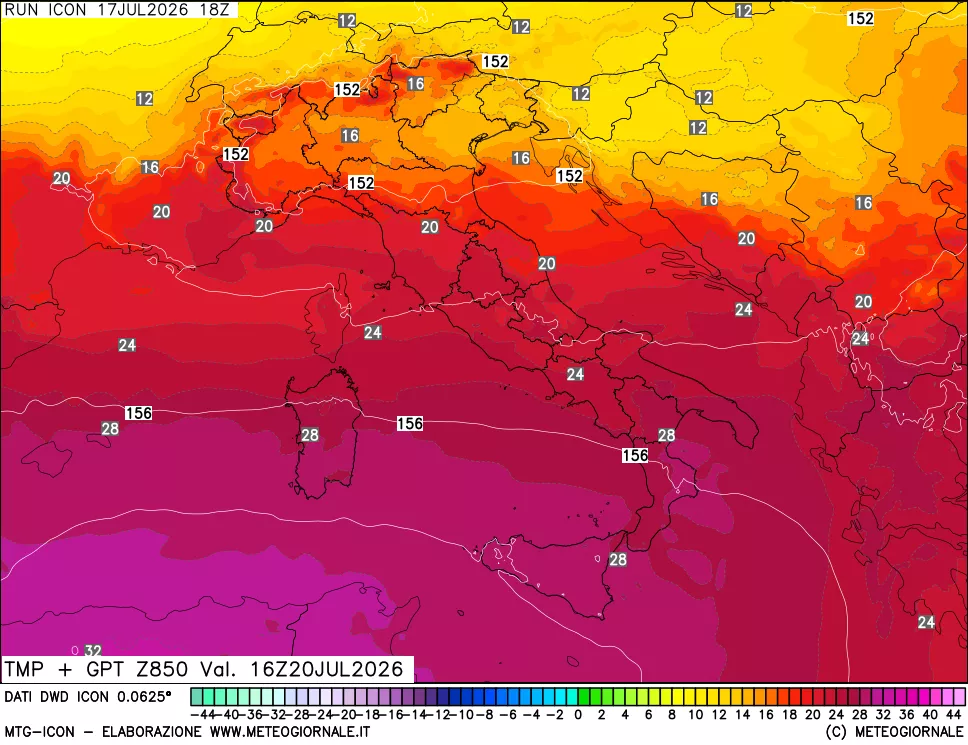 mappa 850 hPa Temp + GPT
