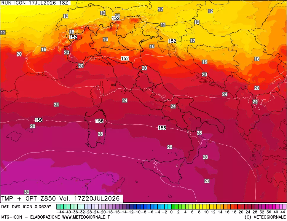 mappa 850 hPa Temp + GPT