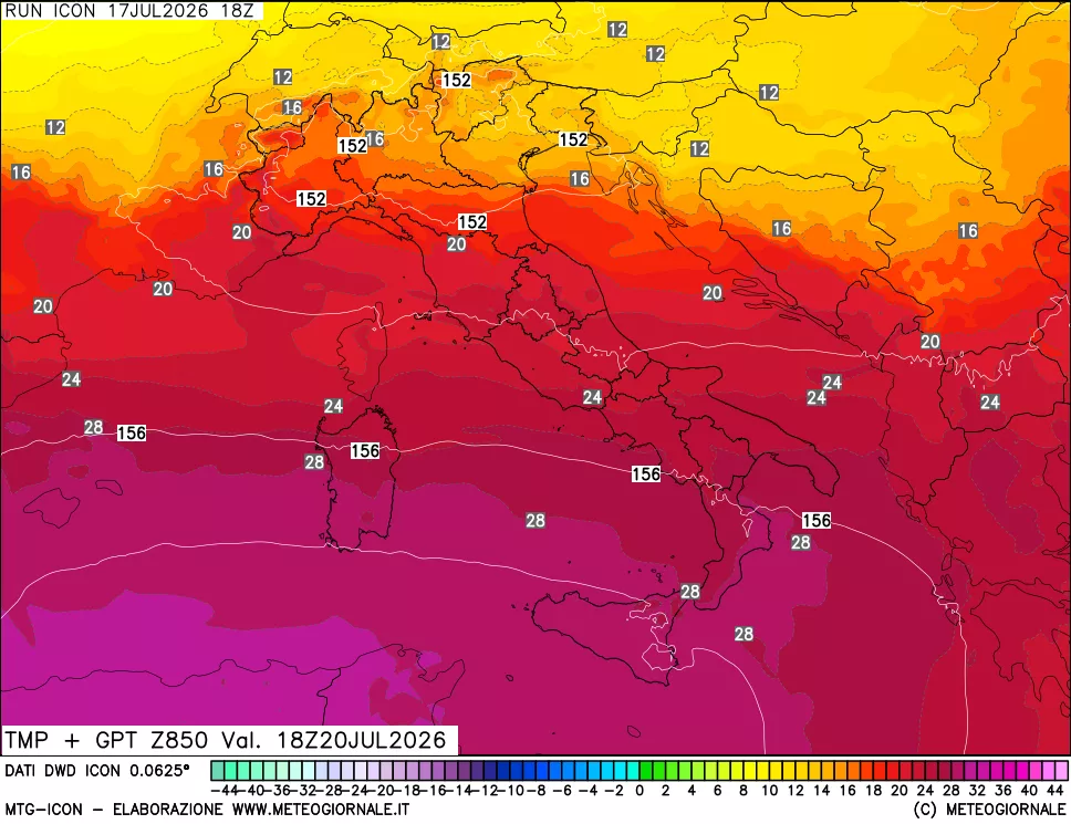 mappa 850 hPa Temp + GPT