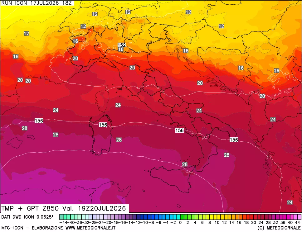 mappa 850 hPa Temp + GPT