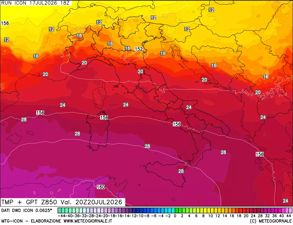mappa 850 hPa Temp + GPT