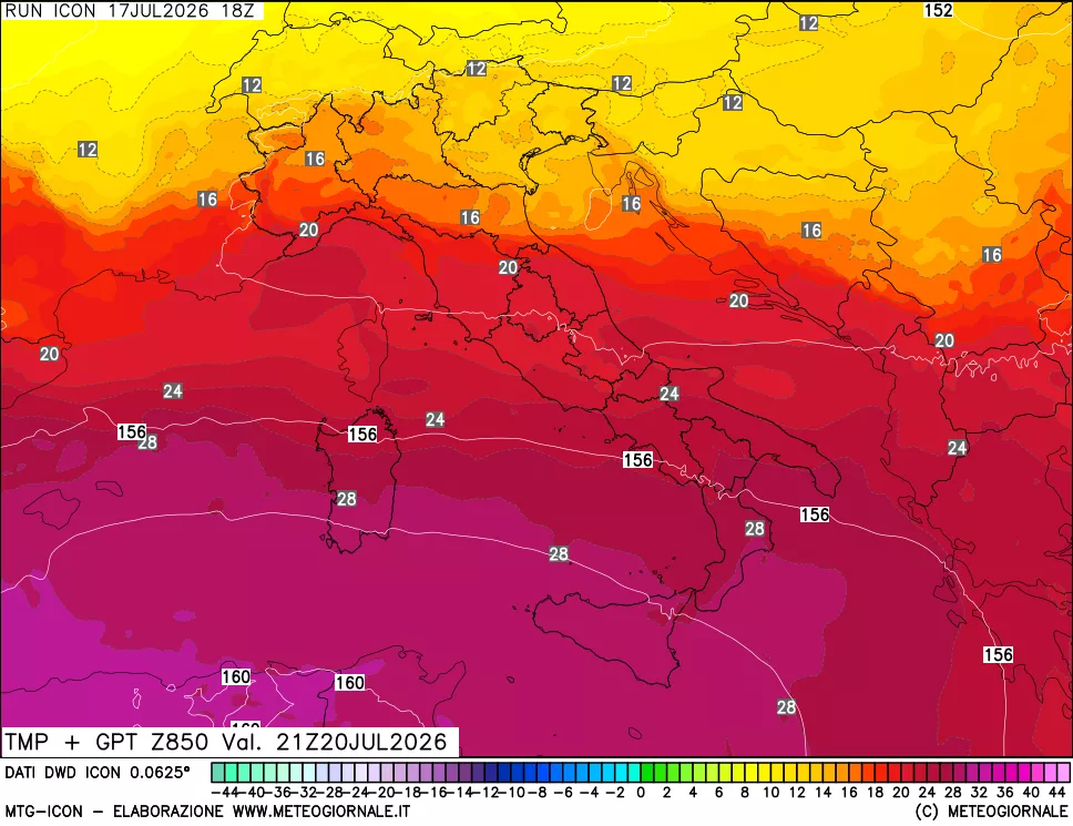 mappa 850 hPa Temp + GPT