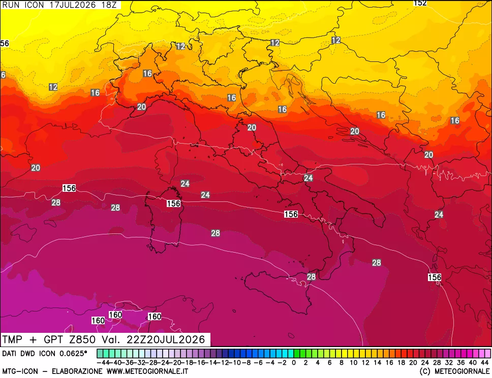 mappa 850 hPa Temp + GPT