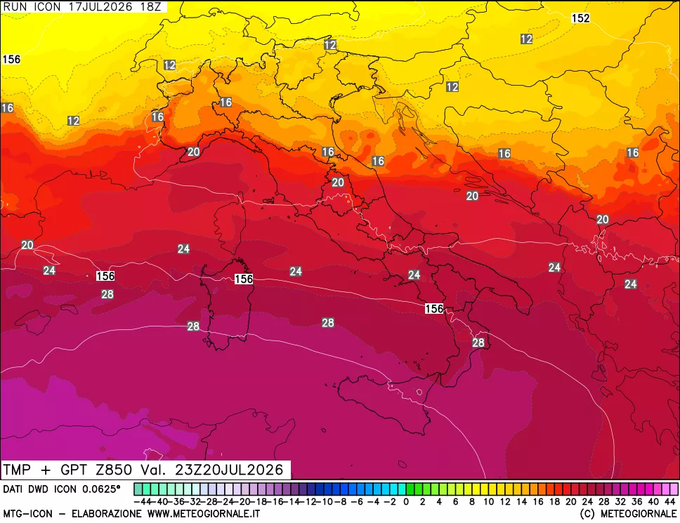 mappa 850 hPa Temp + GPT