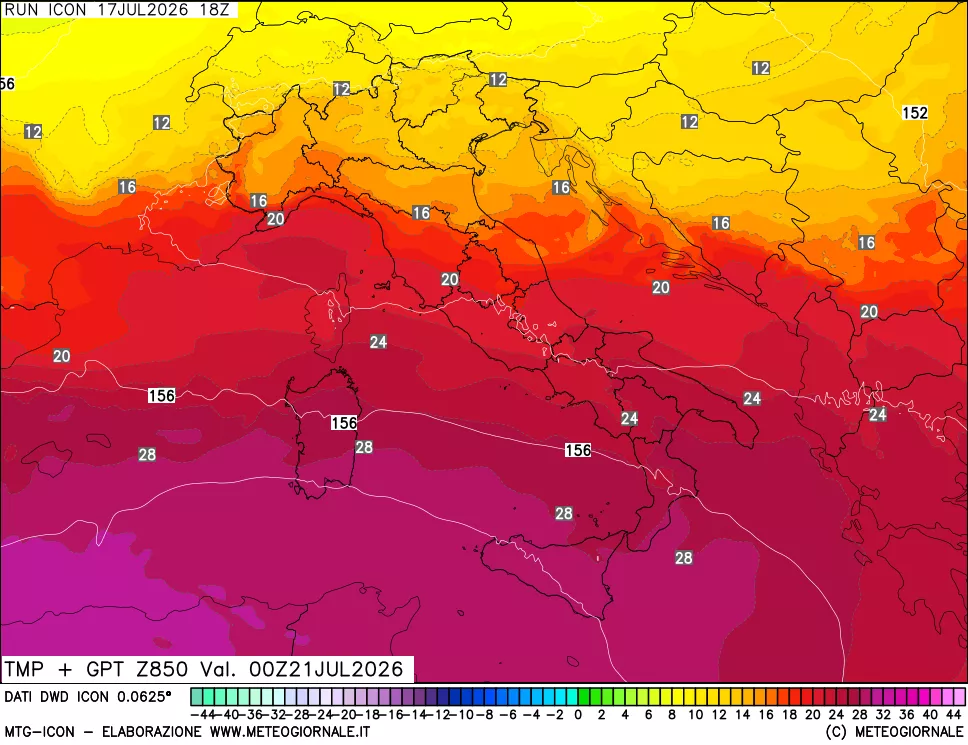 mappa 850 hPa Temp + GPT