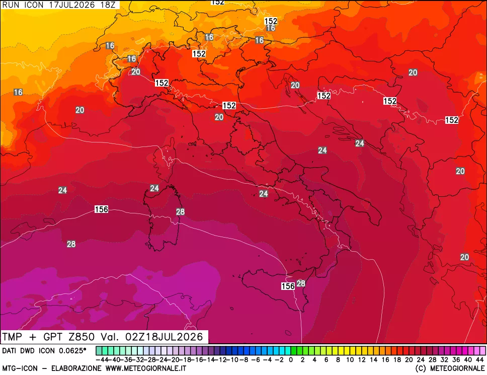 mappa 850 hPa Temp + GPT