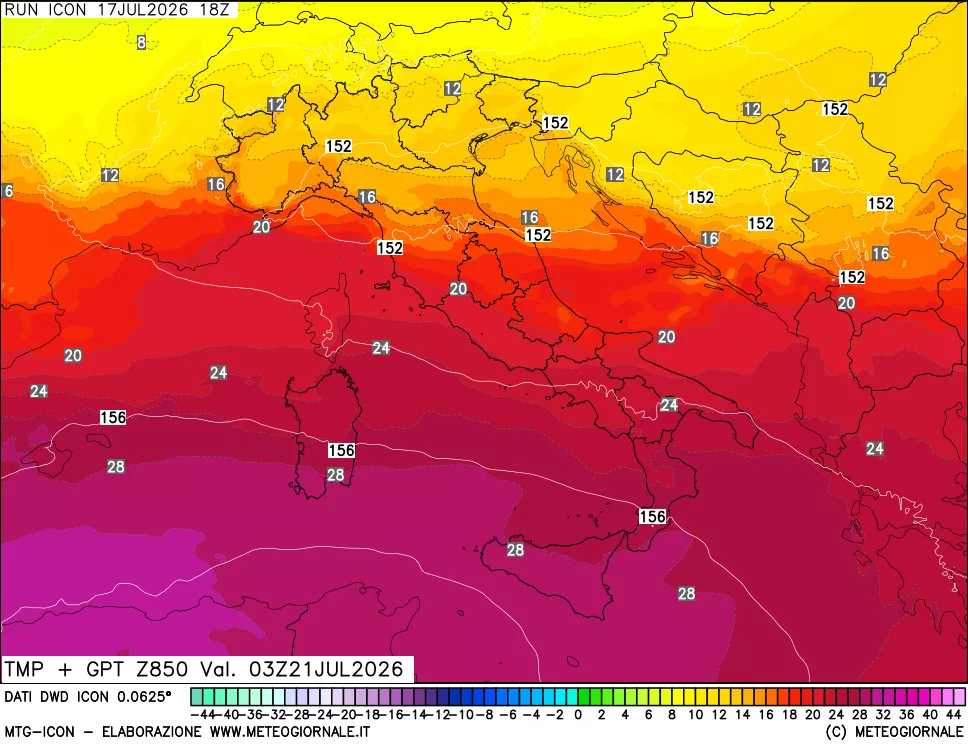 mappa 850 hPa Temp + GPT