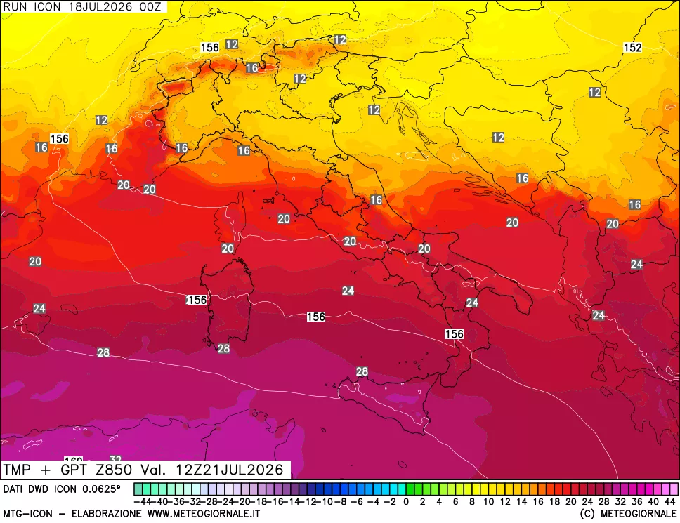mappa 850 hPa Temp + GPT