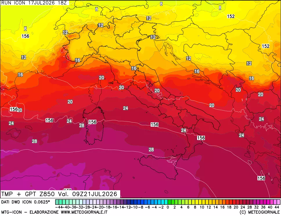 mappa 850 hPa Temp + GPT