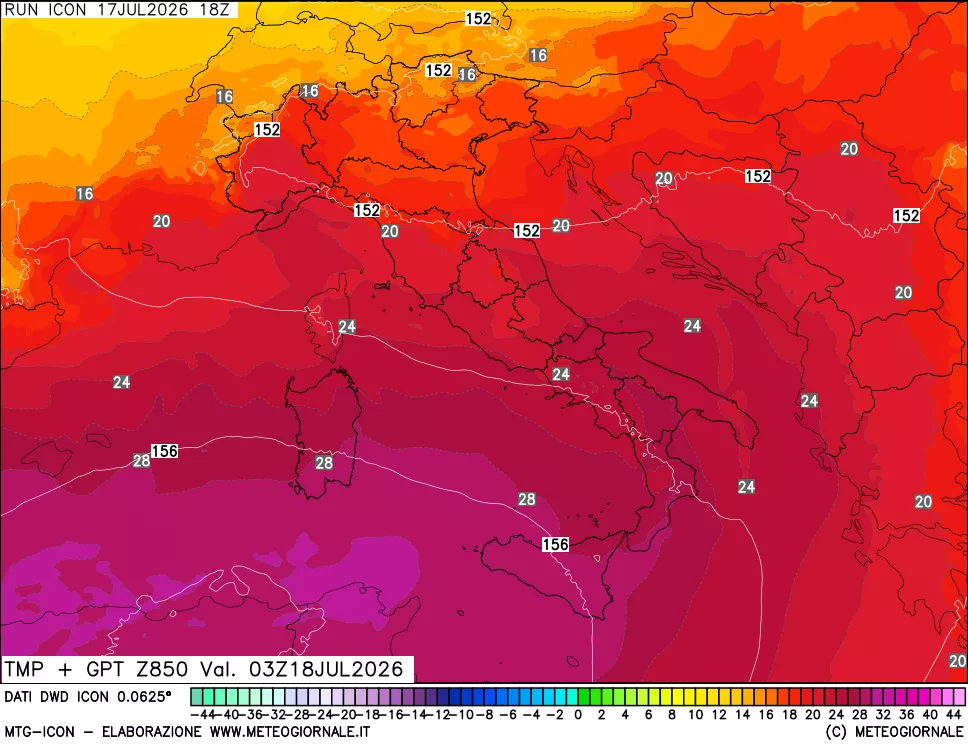 mappa 850 hPa Temp + GPT