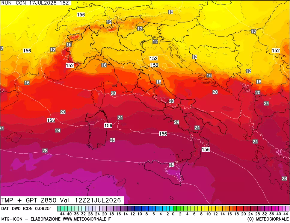 mappa 850 hPa Temp + GPT