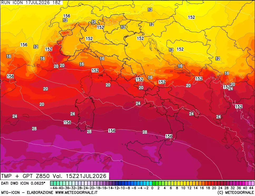 mappa 850 hPa Temp + GPT